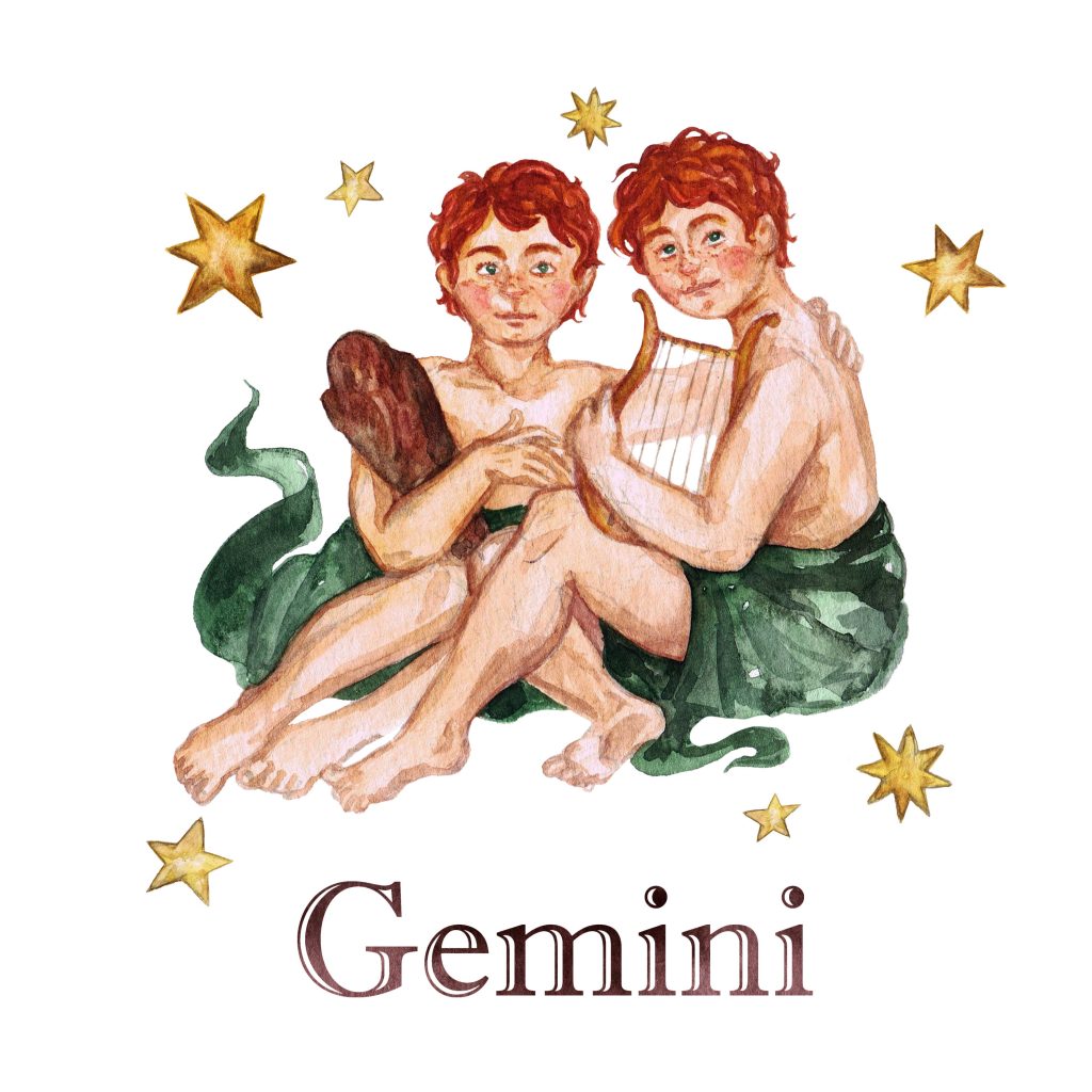 Zodiac sign - Gemini. Watercolor Illustration.