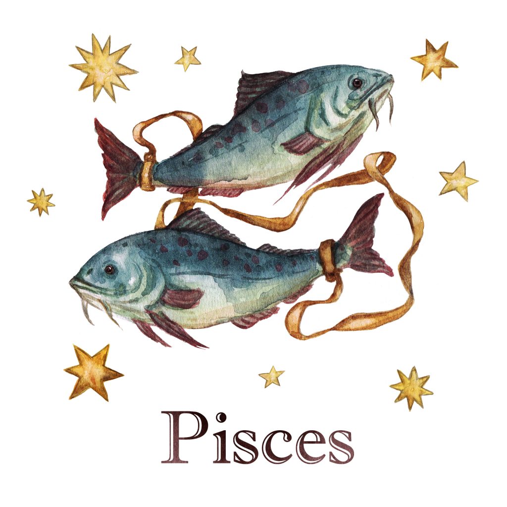 Zodiac sign - Pisces.Watercolor Illustration.